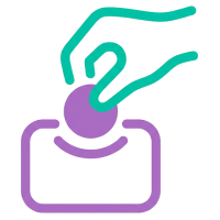 Hand dropping a coin into a donation slot icon